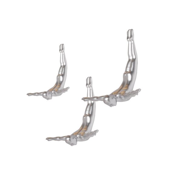 Wall Diver Home Decor Classic Wall-Art Sculpture | 3-Piece | Silver | - Picture 1 of 2